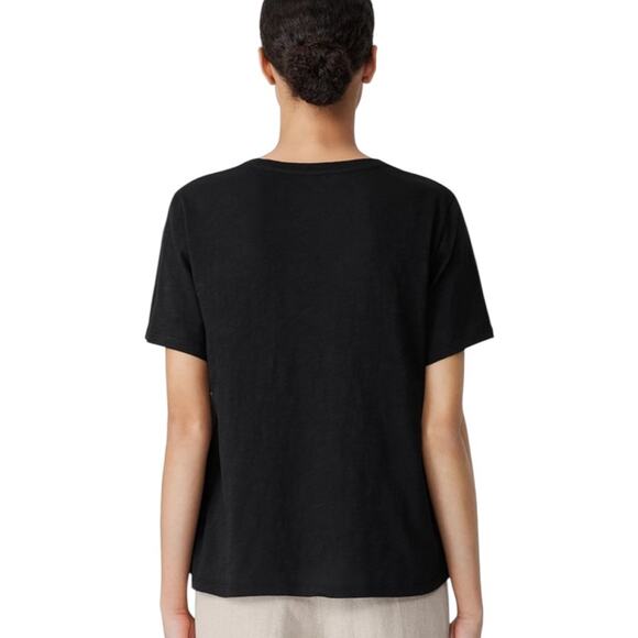 Eileen Fisher Black Cotton Crew Neck Tee, Cropped, Capsule, Casual, Weekend XS - Picture 3 of 9